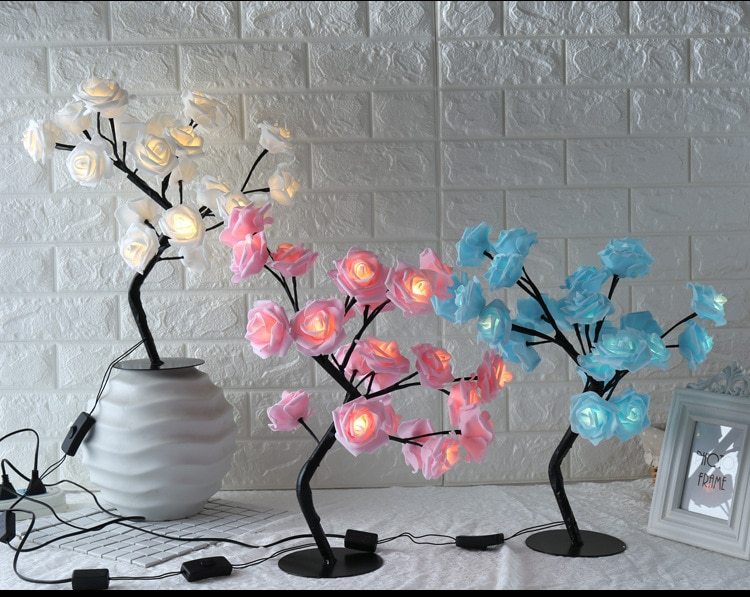 Rose LED Tree Lamp - Small Decorative Table Lamp for Ambient Lighting, ( Free Shipping )