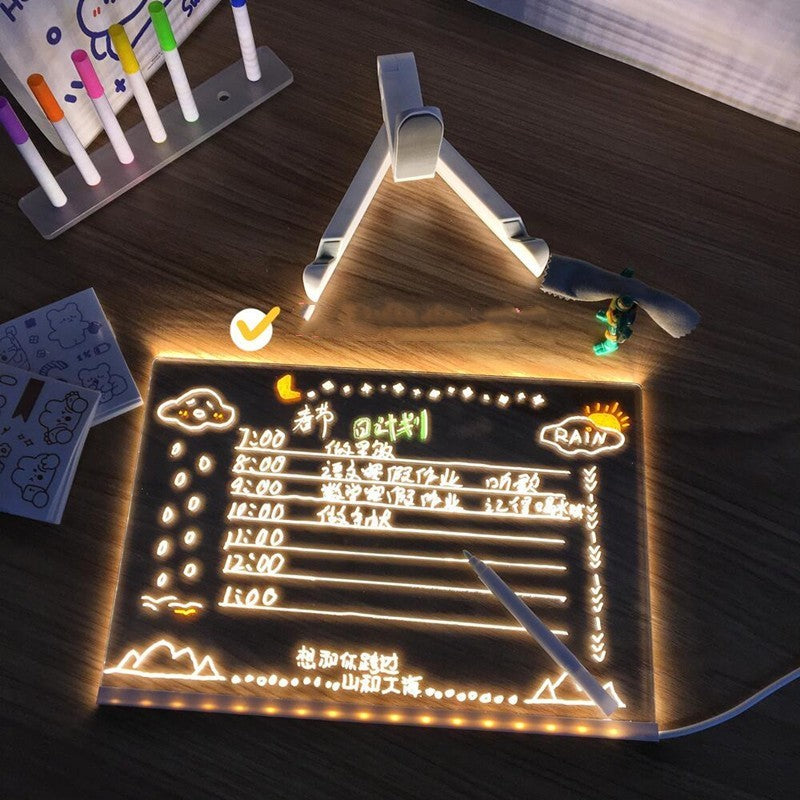 Acrylic DIY Note Board LED Night Light Creative Message Board Holiday Lamp With 7Pens